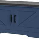 2-Tier Storage Bench, 39.4" Wide Shoe Bench with Padded Seat Cushion, Entryway Bench with 2 Barn Doors and Adjustable Shelf, Blue
