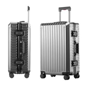 KANGSHILU Mvst Luggage Premium All Aluminum Magnesium Carry On 20'' Lightweight Metal,Suitcase with Spinner Wheels Built-in Toiletry Set, Luggage Protector（silvery） (Grey, 24inch)