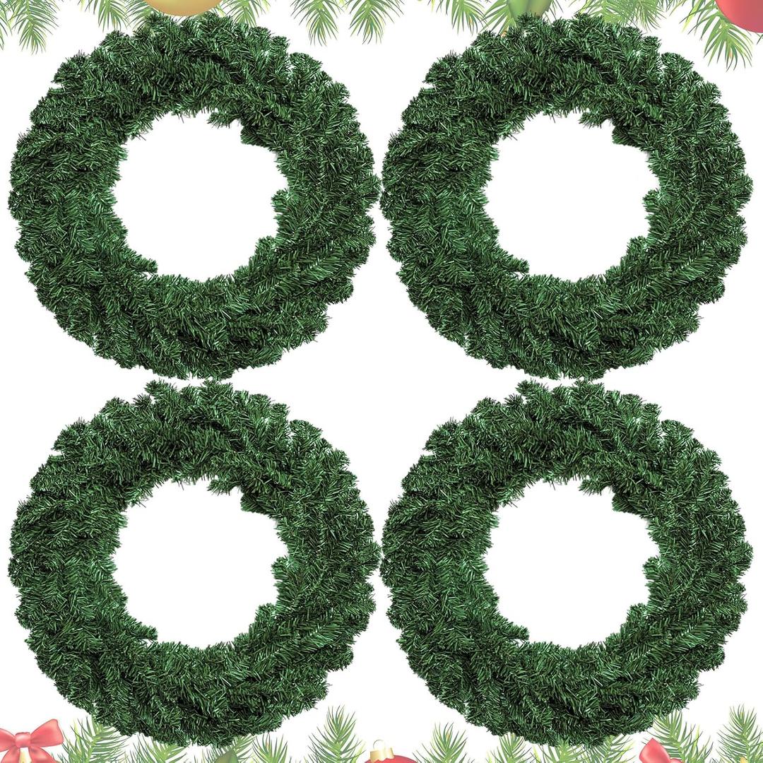 Hotop 4 Pcs Artificial Christmas Wreath for Front Door, 24 Inch
Christmas Green Farmhouse Wreath, DIY Faux Plain Wreaths, for Decorating Window Room Xmas Party Decor