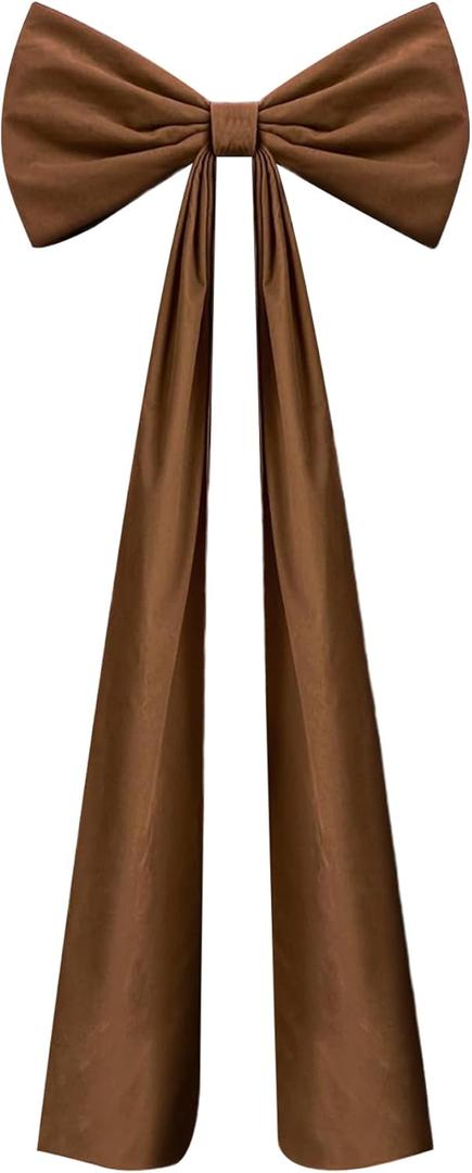 Christmas Tree Topper Bow 19.7x70.9 Soft Long Tail Velvet Christmas Tree Bows Decorative Hanging Ornaments for Party Door Wall Backdrop, Coffee