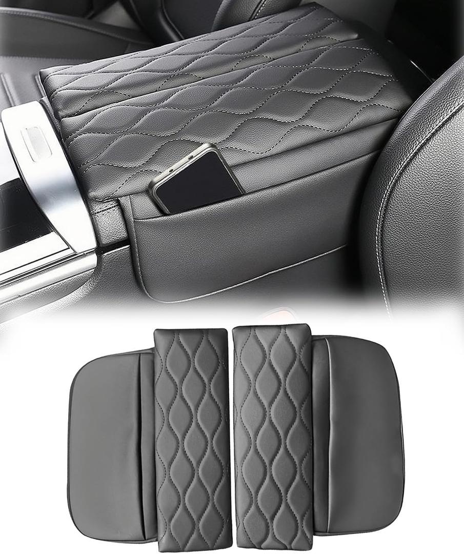 Egreat Center Console Armrest Cover for Mercedes Benz GLC X254 350e 300 2023-2025, C Class C300 2022-2025, Leather Armrest Console Cover with Side Storage Pockets