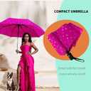 MRTLLOA 42 Inch Compact Windproof Travel Umbrella for Rain, Lightweight, Portable, Automatic, Strong, Waterproof Folding Small Umbrellas for Women & Teenagers(Magenta Dots)