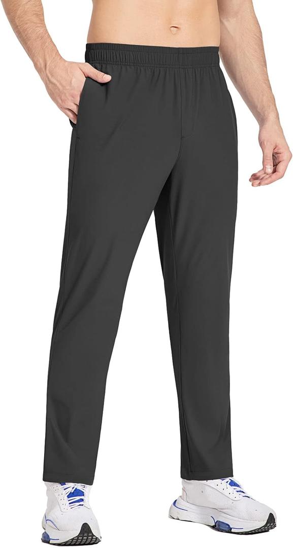 baleaf Men's Running Pants Elastic Waist Lightweight Jogging Stretch Golf Workout Pants with Zipper Pockets (X-Large, Black)