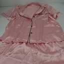 SWOMOG Womens Silk Satin Pajamas Set Short Sleeve Sleepwear Button Down Top and Shorts Loungewear 2 Piece Pjs Set (XX-Large, Pink)