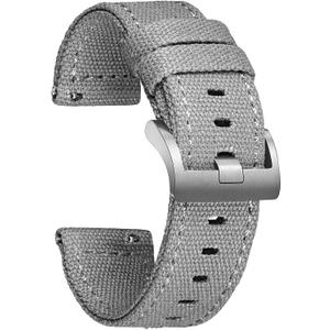 Hemsut Canvas Quick Release Watch Band 18mm 20mm 22mm 24mm Replacement Watch Straps for Men Women (Grey)