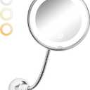 Brightown 10x Magnifying Mirror with Light,Flexible Gooseneck Make up Mirror with Lights and Magnification, Battery Operated with Suction Cups for Wall Bathroom Silver 3 Lighting