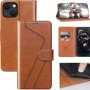 for iPhone 13 Wallet Case,Leather Flip Case [RFID Blocking] Credit Card Holder Folio Magnetic Stand TPU Shockproof Cover Color Matching for iPhone 13 (6.1") Brown