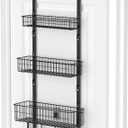 YBING Over The Door Organizer with Hooks 3 Tier Back Towel Hanger Baskets Metal Behind Hanging Storage Shelf Pantry Racks for Bedroom Bathroom Black, R01-R984