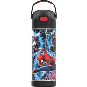 THERMOS FUNTAINER 16 Ounce Stainless Steel Vacuum Insulated Bottle with Wide Spout Lid, Spiderman