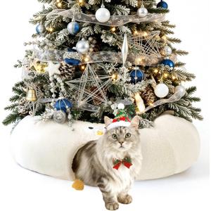 EHEYCIGA Cat Tunnel Bed for Indoor Cats, Cute Cat Donut Toy Tunnel for Small Large Cats with Washable Circle Cushion, Peekaboo Pet Cave Play Tunnel for Kitten, Puppy, Rabbit (Beige)