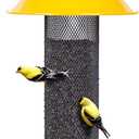 Kingsyard Thistle Bird Feeder for Outdoors Hanging, All Metal, Finch Mesh Tube Feeder with Weatherproof Roof & Seed Tray, 3 lbs Seed Capacity, Great for Attracting Wild Bird, Yellow