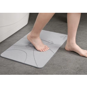 DRYOVA Large Stone Bath Mat –Made with Natural Diatomaceous Earth, Non-Slip & Super Absorbent, Fast Drying, Easy to Clean – Bathroom Floor Stone Mat (23.6"x15.4", Light Gray Wave)