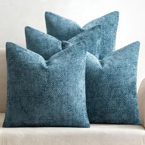 MIULEE Pack of 4 Couch Throw Pillow Covers 18x18 Inch Smoke Blue Soft Decorative Chenille Pillow Covers Farmhouse Accent Cushion Covers for Boho Home Decor Sofa Bedroom Living Room