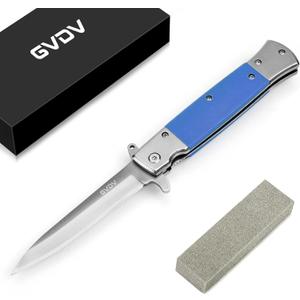 GVDV Folding Pocket Knife with G10 Handle, 7Cr17 Stainless Steel EDC Knife with Safety Liner-Lock, Camping Hunting Survival Knife for Men Women, Blue
