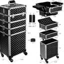 TOPACK 4-In-1 360°Rotaing Rolling Makeup Train Case with Trolley/Drawer
