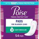 Poise Pads Women's Light - Regular Postpartum Incontinence Pads, 54 Count (2 Pack of 54 CT | 108 CT Total)
