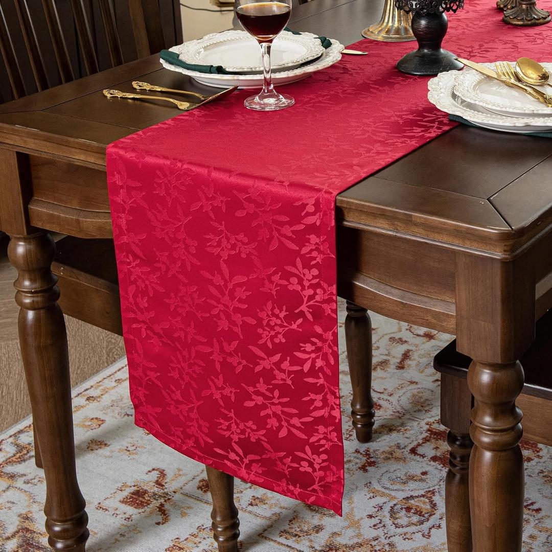 Joyfol Day Red Christmas Table Runners, Waterproof Jacquard Table Runner for Xmas Holiday Winter Festival Kitchen Dining Tabletop Decoration (14 x 60 Inch)