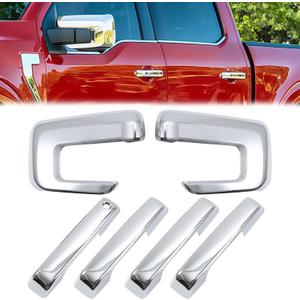AUCERAMIC Chrome Mirror Caps +Door Handle Covers for Ford F150 2021 2022 2023 2024 2025