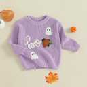 FOMOYUU Baby Girl Boy Knit Sweater Halloween Outfit Embroidery Warm Crewneck Long Sleeve Tops Fall Winter Clothes (2-3T, Purple)