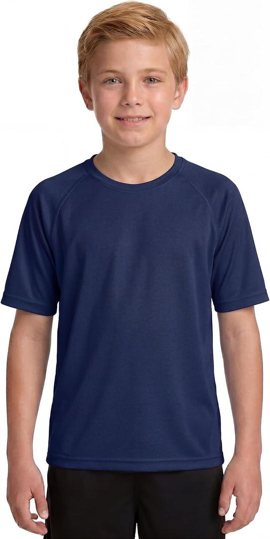 Boys UPF 50+ Rash Guard, Short Sleeve Sun Protection Swim Shirt for Kids Youth, Quick Dry Beach Swimwear, Navy (XL)