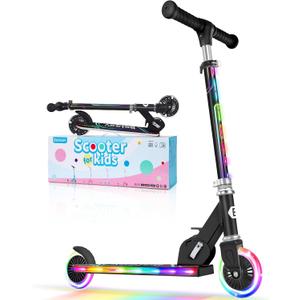 BELEEV V2 Scooters for Kids with Light-Up Wheels & Stem & Deck, 2 Wheel Folding Scooter for Girls Boys, 3 Adjustable Height, Non-Slip Pattern Deck, Lightweight Kick Scooter for Children Ages 3-12