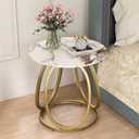 O&K FURNITURE Gold Side Table Living Room, Round End Table with Marbling Stone, Nightstand with Metal Frame, for Bedroom, Home Office, 1PC