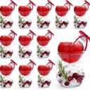 12 Set Cranberry Christmas Ornaments Booze Balls with Plastic Stemless Cups, 5.1oz Plastic Fillable Drink Bulbs Clear Ball Bottle Ornaments Shot Glasses for Adults Xmas Drinkware Party Decor