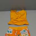 Gaupafmb Girls Tankini Swimsuit Solid Ruched Side Square Neck Top with Tropical Printed Shorts 2 Piece Girls Bathing Suits, Size: 7-8 Years