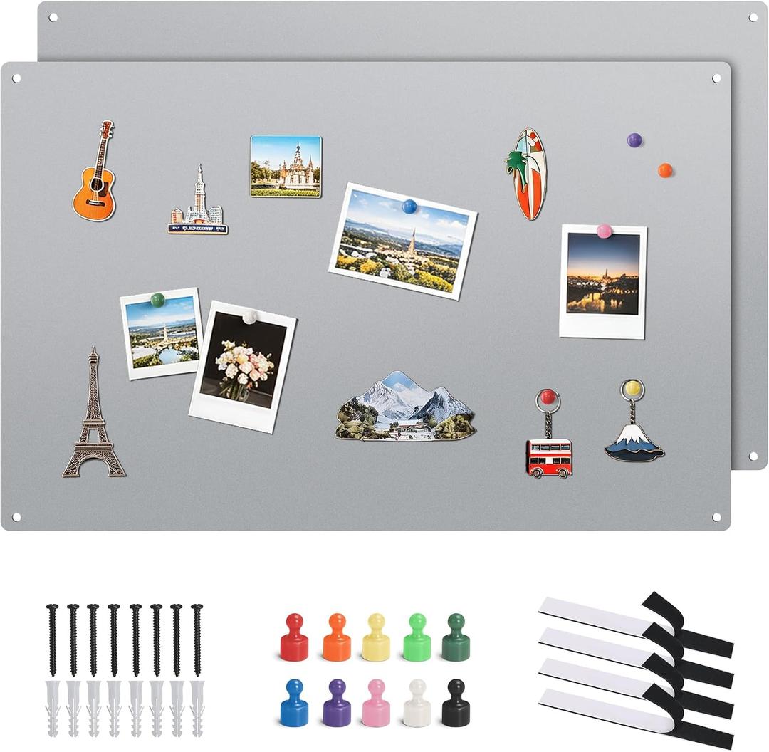 2 Pack Magnetic Board for Wall, 17×11in Metal Magnet Board, Silver