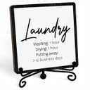 Laundry Room Desk Decor, Laundry Sign, Desk Decorations For Laundry Room, Farmhouse Funny Laundry Shelf Decor, Rustic Wooden Plaque With Stand (C07)
