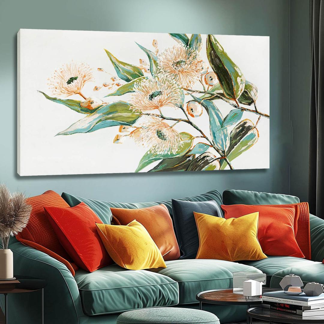 NBAODAN Gold Flower Wall Art Green Leaves Wall Decor Botanical Canvas Art for Dining Room Bedroom Artwork Floral Art Prints for Home Office 24"x 48"