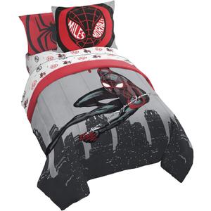 Jay Franco Marvel Miles Morales New Kid 5 Piece Twin Bed Set - Includes Comforter & Sheet Set Bedding - Super Soft Fade Resistant Microfiber (Official Marvel Product)