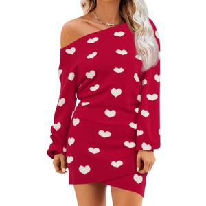 Wenrine Women's Off The Shoulder Sweater Dress 2025 Fall Winter Casual Long Sleeve Knit Slim Fit Pullover Mini Dresses (X-Large, Z1-red)