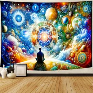 Delur Time Travel Tapestry Galaxy Meditation Universe Starry Sky Wall Hanging Tapestry Milky Way Outer Space Abstract Psychedelic Fantasy Headboard for Bedroom Living Room Home Decor (59.1" x 78.7")