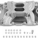 JGhyperX DM-3812 55026 7576 Intake Manifold Aluminum Dual Plane Compatible with Chrysler Mopar air Gap Small Block LA Magnum Dodge Jeep 11967-2003 318 340 360 1,500-6,500 RPM Silver