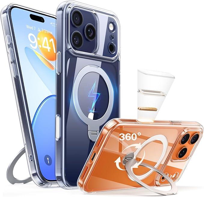 Peerock for iPhone 17 Pro Max Case: with 360° Spin Magnetic Stand, Camera Control Button, Fit for MagSafe, Military Drop Protective Slim Phone Cover for 17 ProMax with Ring Kickstand, 6.9", Clear