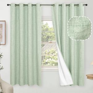Lajode Sage Green Blackout Curtains for Bedroom - Linen Curtains 63 Inch Length Thermal Insulated Privacy Burlap Boho Window Drapes for Living Room Scandi Farmhouse Dining, 2 Panels, Each 52" Wide