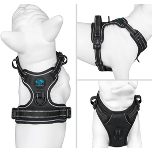 PHOEPET No Pull Dog Harness Reflective Front Clip Vest with Handle,Adjustable 2 Metal Rings 3 Buckles,[Easy to Put on & Take Off](M, Black)