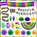 HOWAF 42pcs Mardi Gras Float Parade Car Decorations Kit, Purple Green Gold Mardi Gras Party Bicycle Decoration Bulk- Fan Flags Balloons Foil Curtain Tinsel Garlands Paper Fans Poms Feather