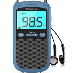 Portable AM/FM/SW Radio With Best Reception - 900mAh Walkman With LCD Display, Digital Tuner and Presets - Pocket Radio With Rechargeable Battery and Headphones for Walking (Blue)