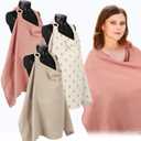 Treela 3 Pcs Muslin Cotton Breathable Nursing Cover Multi Use Car Seat Stroller Breastfeeding Cover for Breastfeeding Baby Shower Gifts Essentials(Fresh Color)