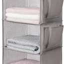 BOOMIBOO Hanging Closet Organize and Shelves, 5-Hanging Shelf with 2 Side Pockets, Storage Foldable (Light Grey）