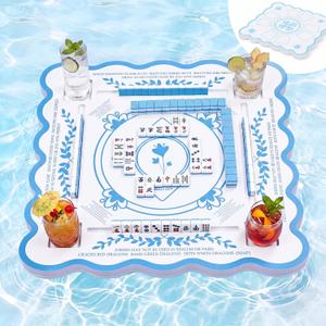 Junkin Floating Mahjong Table Mat for Pool Scalloped Double Sided Waterproof Game Tray for Poker Cards Dominoes EVA Mahjong Table Poker Float Board Water Game Tables for Hot Tub Beach Party (Classic), 31.5 x 31.5 inches