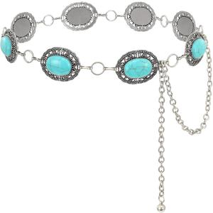 XZQTIVE Women Boho Chain Belts For Dresses Jeans Western Cowgirl Waist Links Belt Adjustable Metal Concho Belt