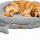 CWAWZ XL Orthopedic Dog Bed, Extra Large Dog Bed, Dog Sofa for Large Sized Dogs with Full-Surround Bolsters, Dual-Sided Dog Cooling Bed with Memory Foam, Washable Sofa with Nonslip Bottom, Light Grey