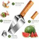 2 x Triangle Watermelon Cutter, Watermelon Slicer Cutter Tool, 430 Stainless Steel Watermelon Cutter with Wooden Handle and Blade Cover for Watermelon Melon Apple