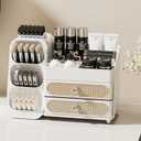 Makeup Organizer with Drawers, Large Capacity Countertop Organizer for Vanity, Bathroom and Bedroom Desk Cosmetics Organizer, Easy To Storage Skincare, Brushes, Lotions, Lipstick (All white)