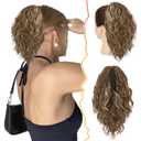 BARSDAR Short Highlight Ponytail Extension - 12 Inch Claw Clip Ponytail Extensions for Women, Short Wavy Multi Layered Synthetic Clip in Pony Tail Hairpieces - Medium Brown with Highlights