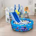 3 Rings Kiddie Pool for Toddler, 48X12Kids Swimming Pool, Inflatable Baby Ball Pit Pool, Small Infant Pool (Blue)