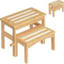 HOOBRO Wooden Step Stool for Toddlers, 2-in-1 Step Stool for Kids, Retractable Bamboo Stool with Anti-Slip Surface, for Bathroom Sink, Potty Training, Easy Assembly, Natural and White YL20JD01